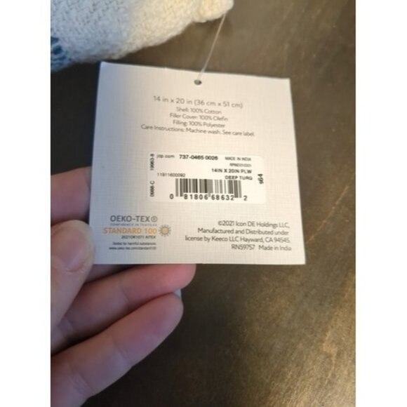 Fieldcrest Decorative Pillow 100% Cotton Blue And White Diamond Pattern 14"X20" - Picture 5 of 7